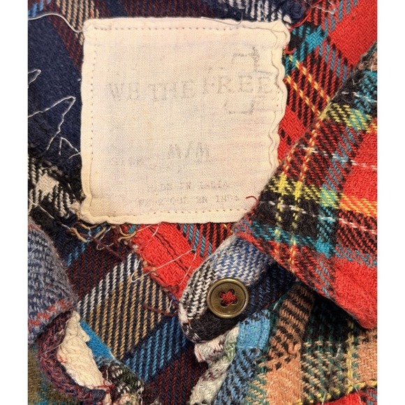 We The Free Lost In Plaid Cropped Patchwork Flannel Shirt Women M Rare Boho - Picture 6 of 13
